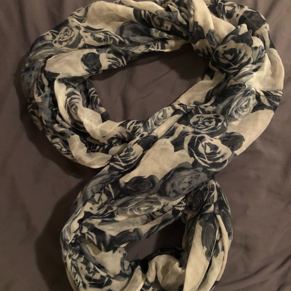 Black and White Rose Infinity Scarf